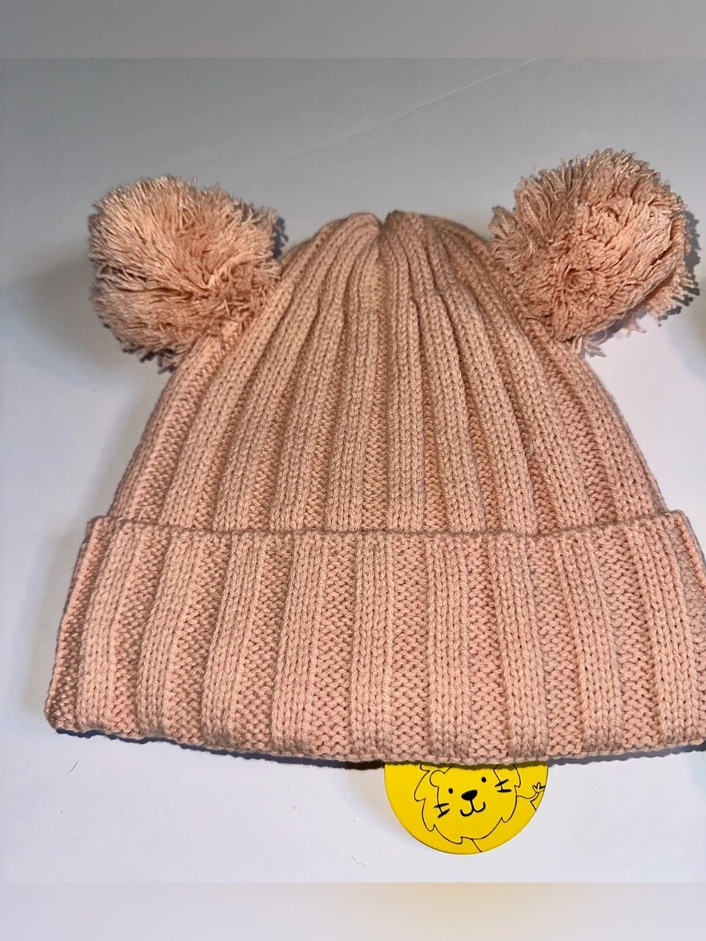 Double Pom Ribbed Knit Beanie for Kids - Pink & Cream